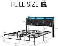Vista 2 de Black Full Size Bed Frame with Led Lights and Charing Station,Upholstered Headboard with Storage Shelves,Farmhouse Platform Bed,No Box Spring Needed