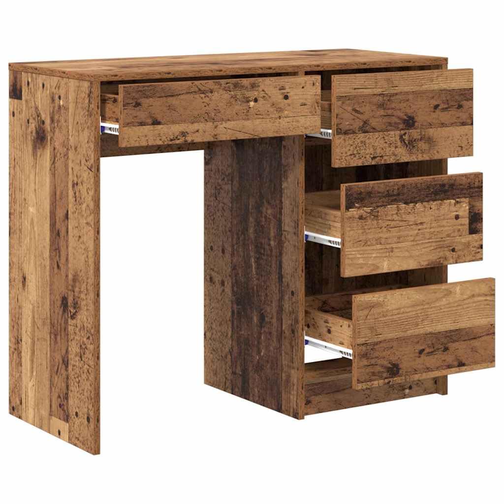 Scrivania in legno anticato, 90 x 37,5 x 75 cm, con cassetti, moderna scrivania da ufficio per casa, studio, PC, postazione di lavoro e tavolo da gioco
