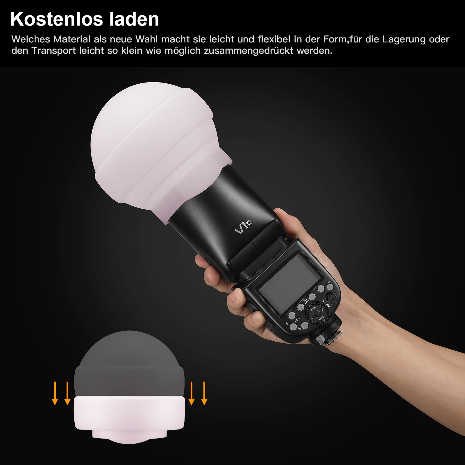 Godox AK-R22 Diffusion Dome,Zusammenklappbarer Lichtformer aus Silikonmaterial,für Rundkopfblitze Godox AD100PRO,AD200PRO (mit H200R),Diffusionskuppel für V1 Kamerablitzserie