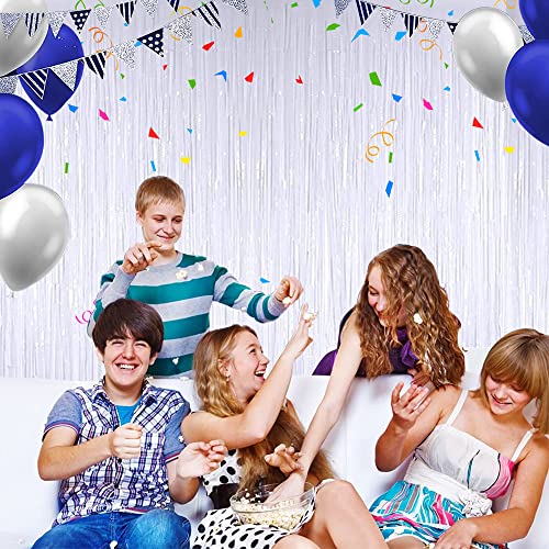 Image of TONIFUL 2Pcs White Metallic Tinsel Foil Fringe Curtains,White Photo Booth Backdrop Streamer Curtain Photo Booth Props for Bachelorette Party,Birthday,Graduation,Christmas Decor(6.6ft x 9.9ft)
