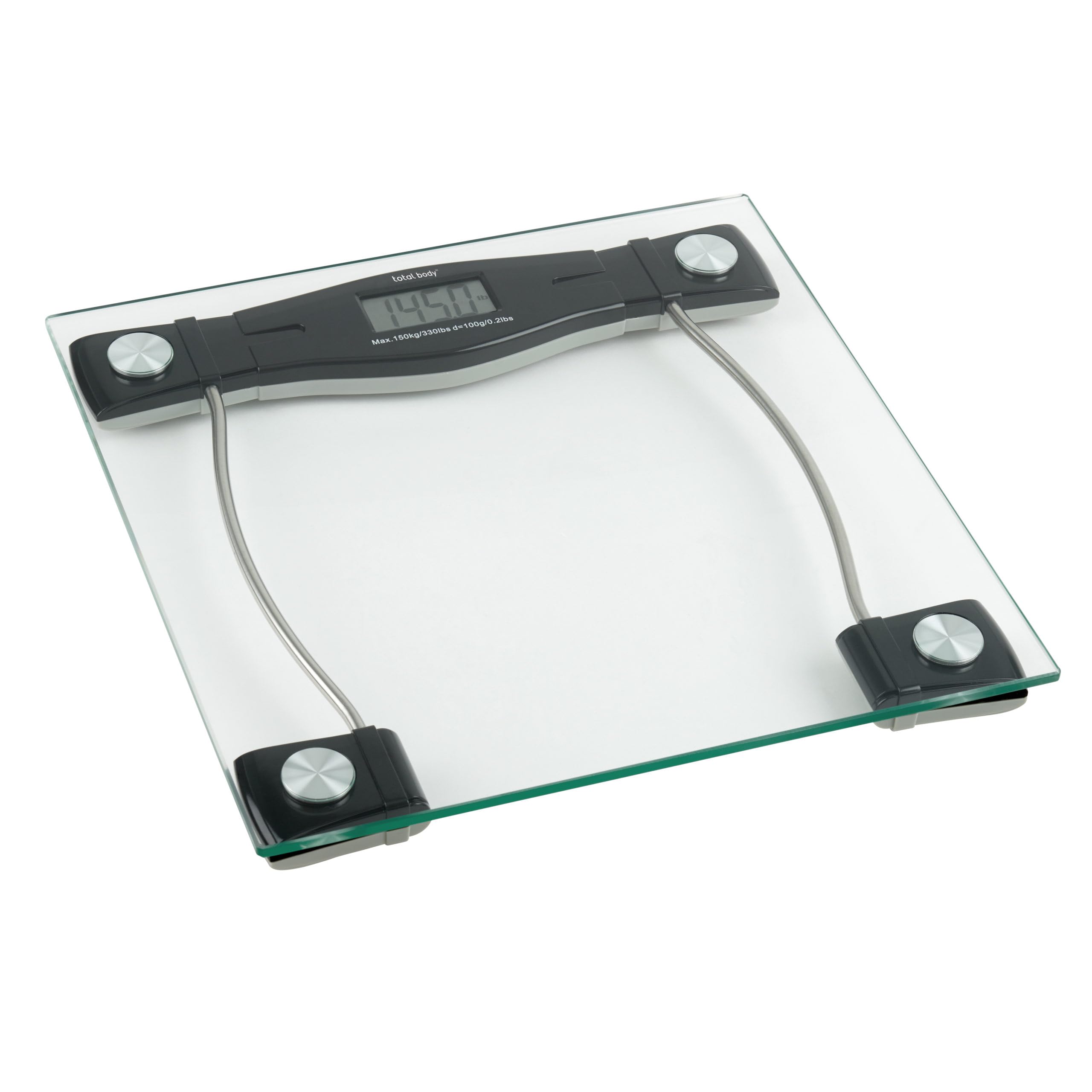 Total Body Electronic Personal Scale - Glass and Black Aluminum Finish - Sleek Design - Advanced Precision - Digital Weight Tracking - Up to 330lbs
