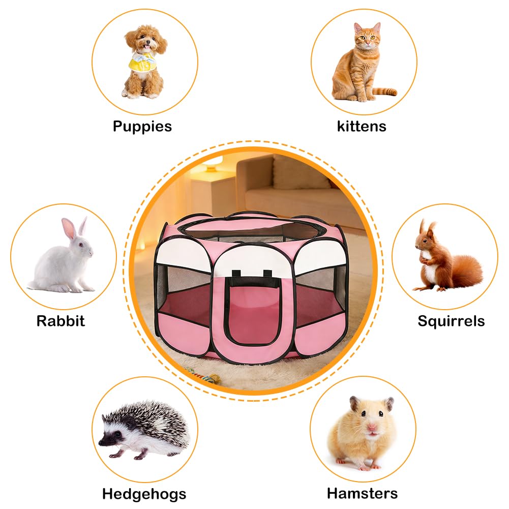 Gabbia per cuccioli per animali domestici, XXL, per cuccioli, per esterni e interni, per piccoli animali come cani e gatti (beige + rosa)