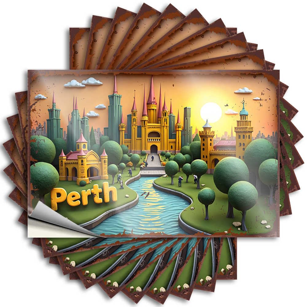 Perth: A Magical Cityscape with Castle and River Western Heavy - Tattoos Water Waterproof Decal(8X12CM)