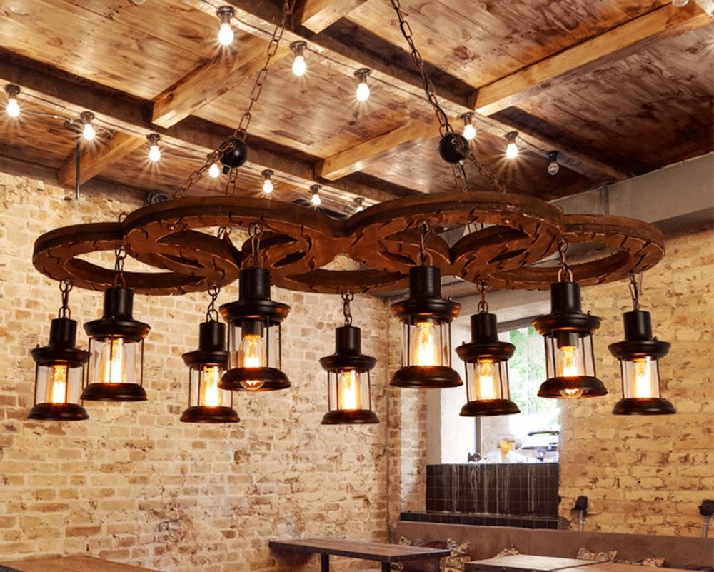 12 świateł duży żyrandol z przezroczystym szklanym kloszem oświetlenie wiszące drewniana lampa wisząca do wyspy kuchennej salon przedpokój