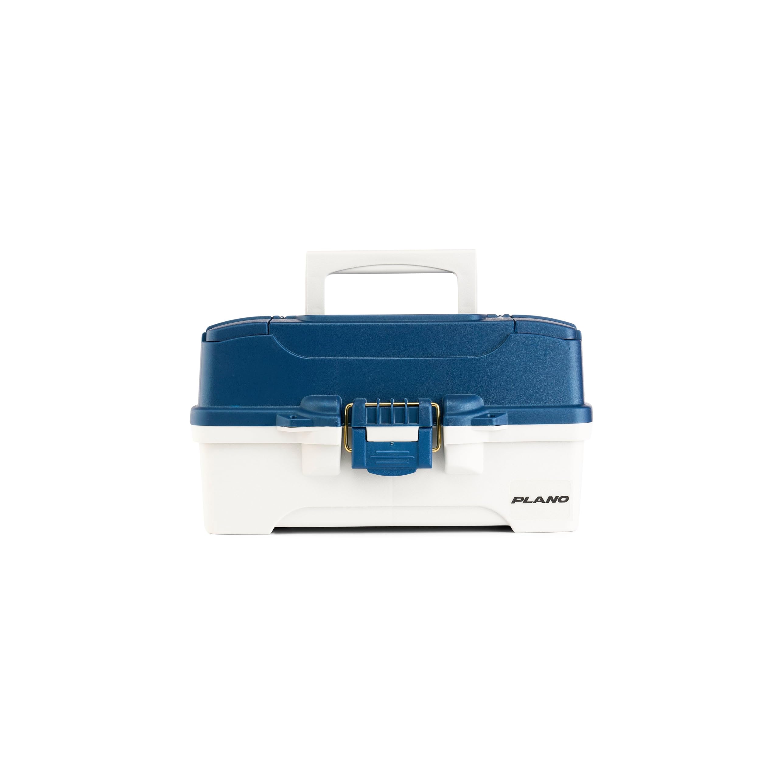 Plano One-Tray Tackle Box, Blue/White, Rust-Proof Brass Latch, Top-Access Tray with Deep Storage, Made in the USA, Portable Fishing Gear Storage