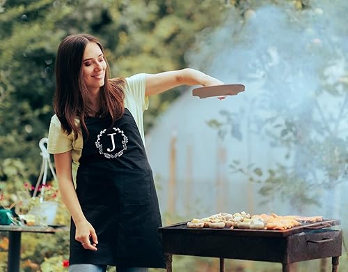 Miniatura 4 de NOBONDO Delantal personalizado con bolsillos, delantal con inicial con lazos ajustables para el cuello y la cintura, regalo con monograma para
