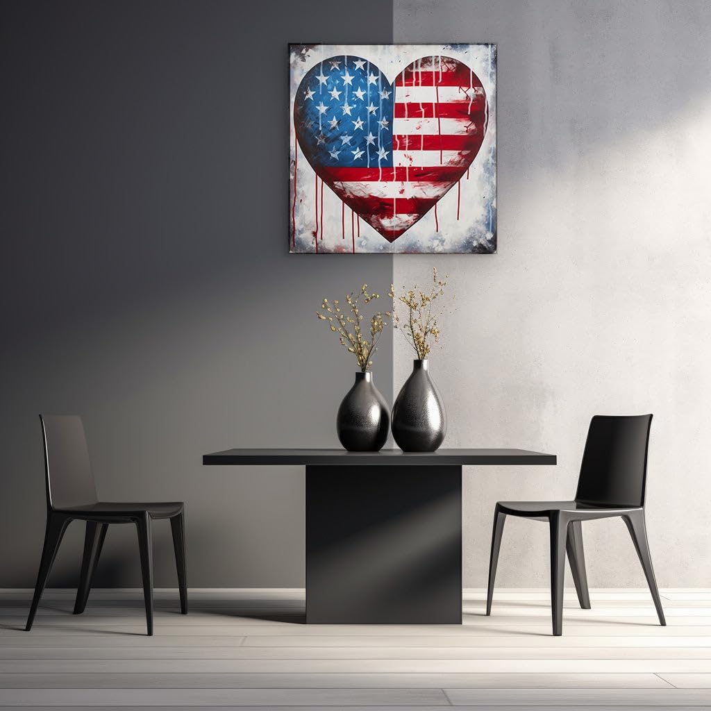 Canvas for Living room. Patriotic Passion: An Artistic Union of Heart and Homeland, 27 x 18 inch Canvas Wall Art - Ready to Hang - 69x46 cm (27x18 inch)