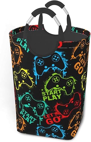 Miniatura 2 de Coloridas siluetas joystick juego cesta de lavandería con asas cesta de lavandería juguetes organizador de almacenamiento cubo plegable cubo de