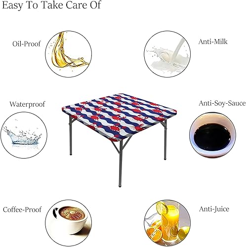 Miniatura 6 de Mantel cuadrado elástico de cangrejos, diseño náutico marítimo con diseño de cangrejos a rayas, lavable, a prueba de derrames, se adapta a mesas de