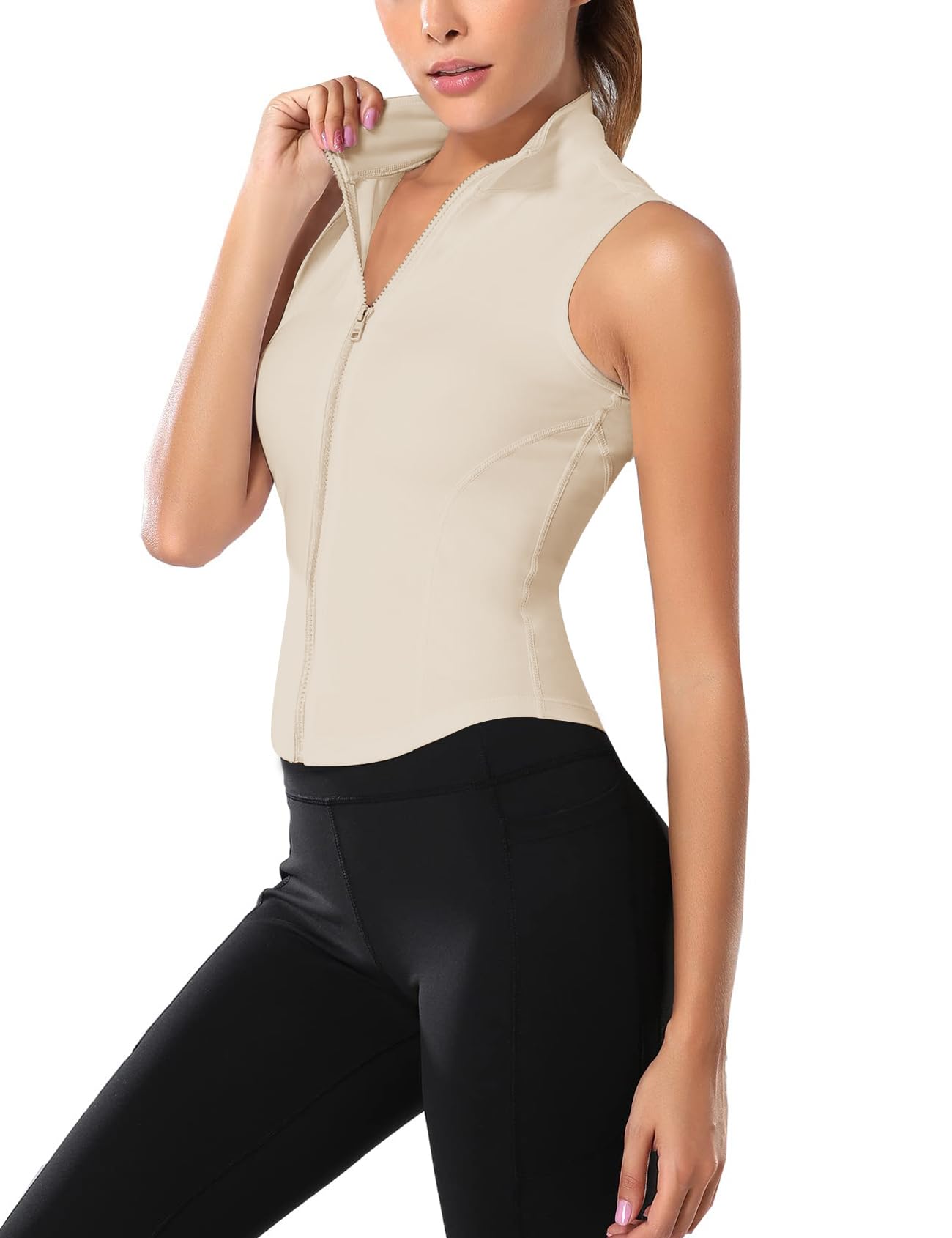 Flygo Women's Full Zip Sleeveless Workout Yoga Active Jacket Vest Golf Shirts