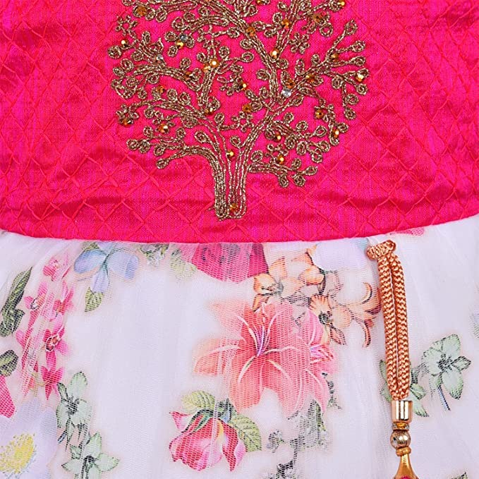 Image of Wish Karo Baby Girls Knee Length Satin Embroidered Party Dress-(fe2913nw)