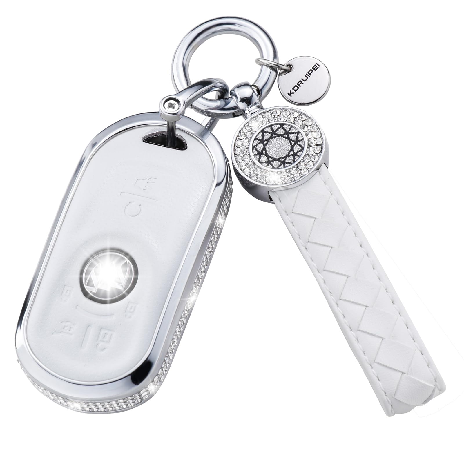 KERUIPAI Compatible with Buick Key Fob Cover with Keychain Genuine Leather Crystal Key Protector