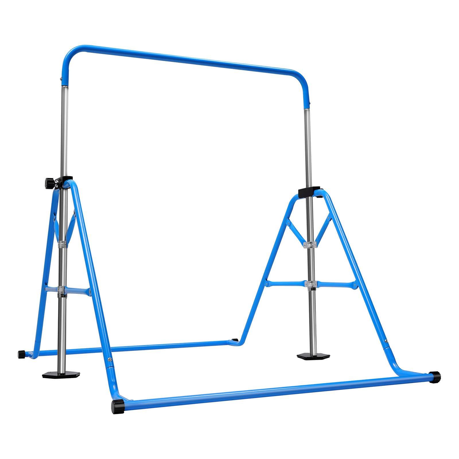 Barra de gimnasia para niños, barra de gimnasia para jardín, niños, altura ajustable, 5 alturas ajustables, para 3-8 niños y niñas, dispositivo de entrenamiento de hasta 100 kg, color azul