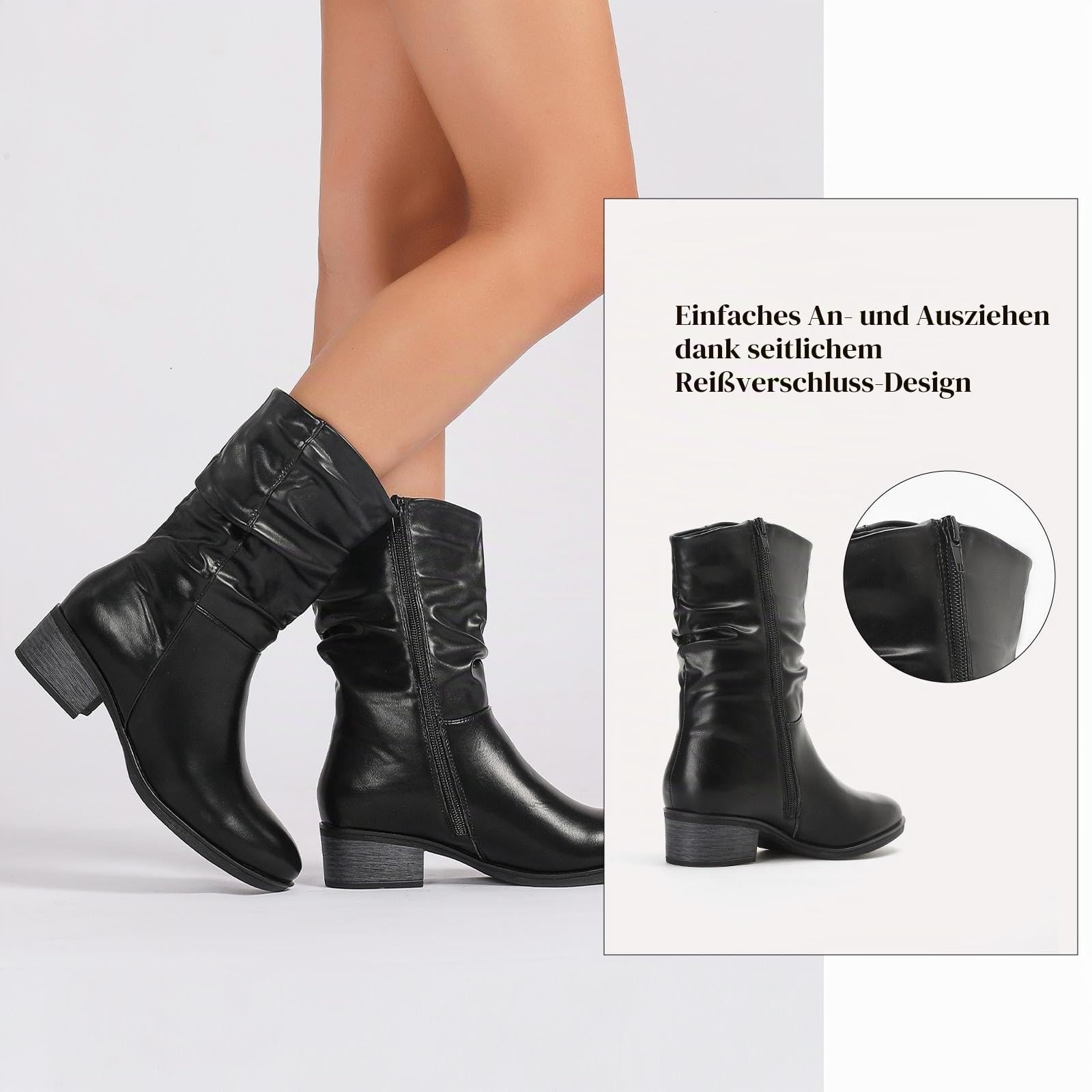 Putu Damen Stiefel Kurzschaft mit Blockabsatz Reißverschluss 36-42