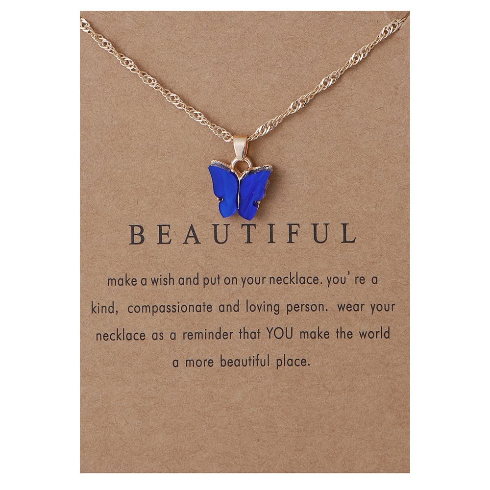tenghong2021 Butterfly Pendant Necklace for Women Bohemian Retro Chain Friendship Colorful Acrylic Butterfly Necklace for Women Gifts Good Luck Animal