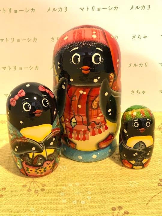 面白い マトリョーシカ ペンギン 魚釣り ロシア ロシア雑貨☆民話