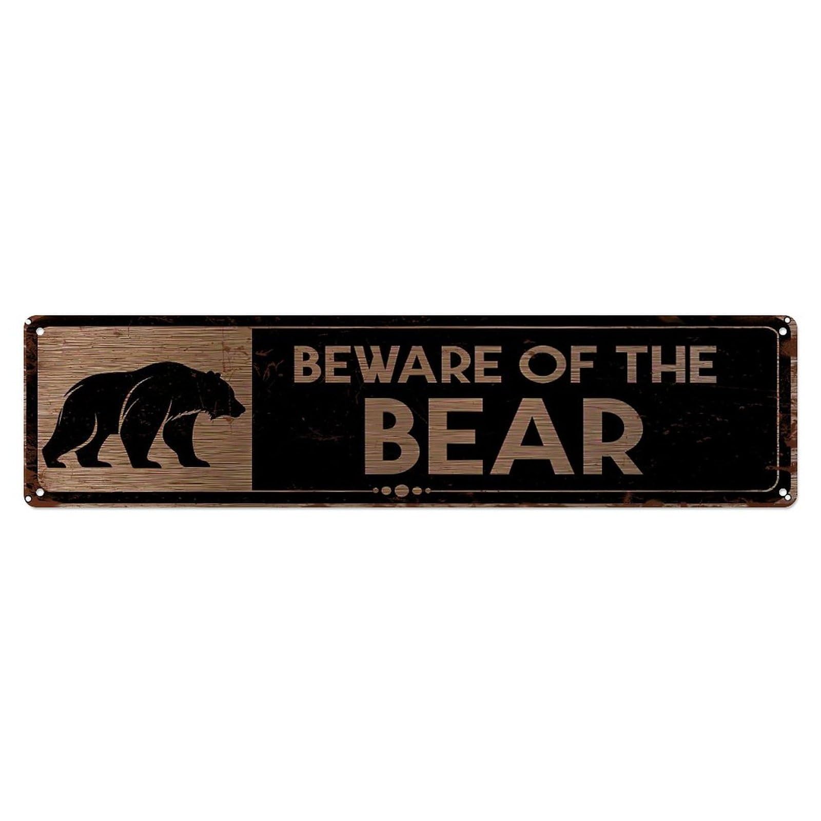 Jdyansheng Vintage Beware Of The Bear Sign Tin Sign Metal Poster Metal Signs For Home Man Cave Bar Cafe Kitchen Laundry Room Wall Decorations 4X16 Inches