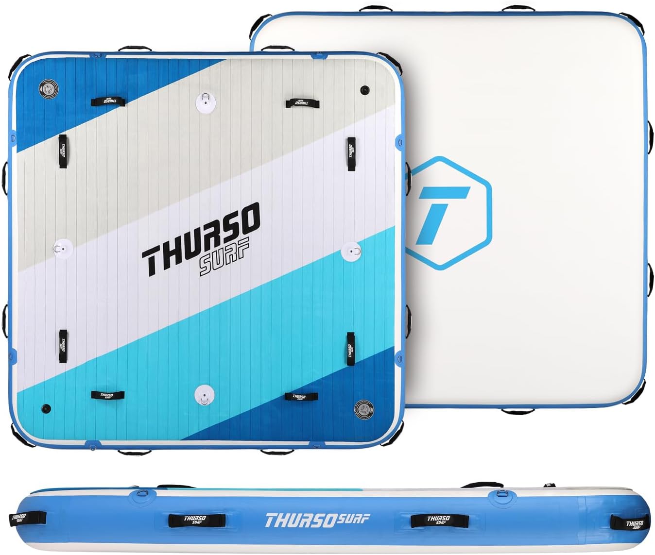 THURSO SURF Island Float 7x7 ft Inflatable Floating Dock – Multi-Person Paddle Board Platform for Lake/Ocean/Fishing/Family/Pets | Woven Drop-Stitch | Fusion PVC | Welded Rail | Lightweight & Rigid