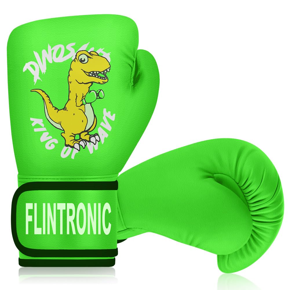 Flintronic Kids Boxing Gloves, 4oz Junior Training Sparring Gloves, PU Cartoon Sparring Training Boxing Gloves for MMA, Muay Thai, Martial Arts, Kickboxing, Green — image 1