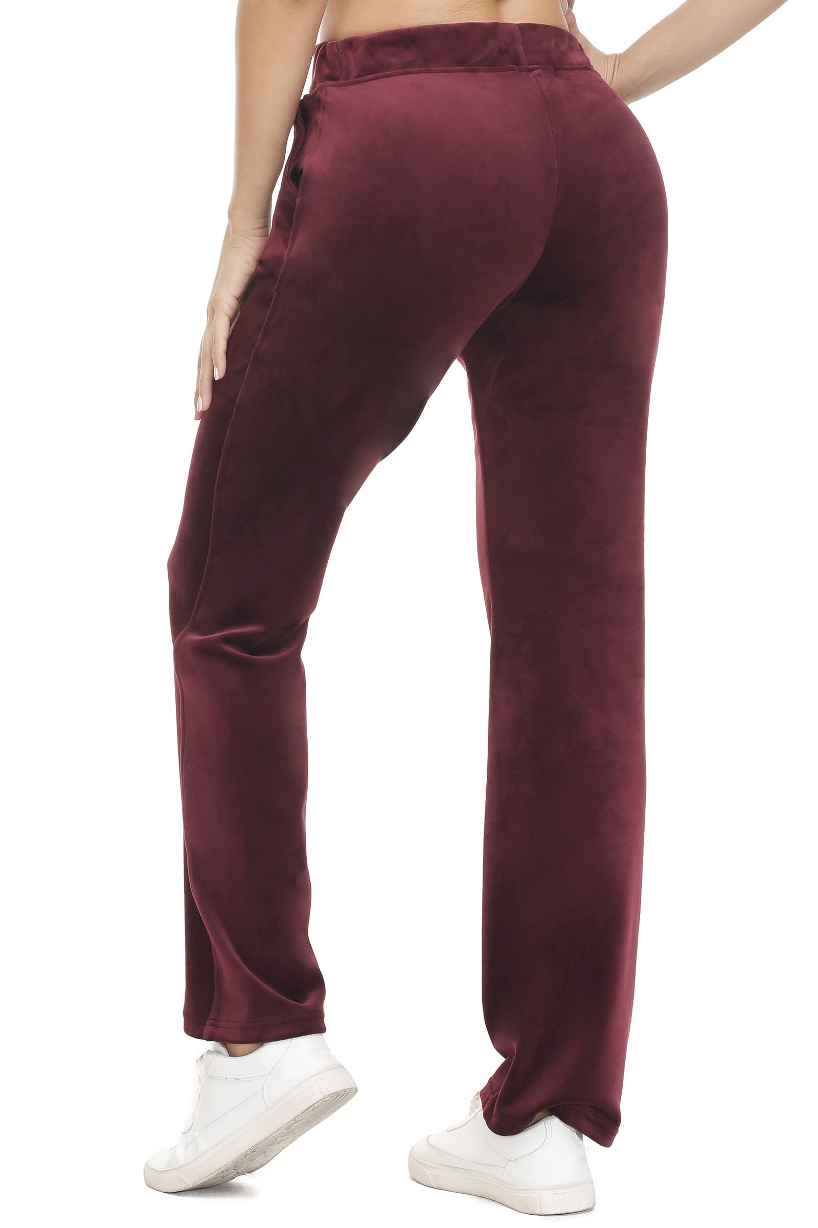 COZZIPLUS Damen-Velourshose, weiche Samt-Sweathose für Damen, gerades Bein, hohe Taille, Velours-Hose mit Taschen