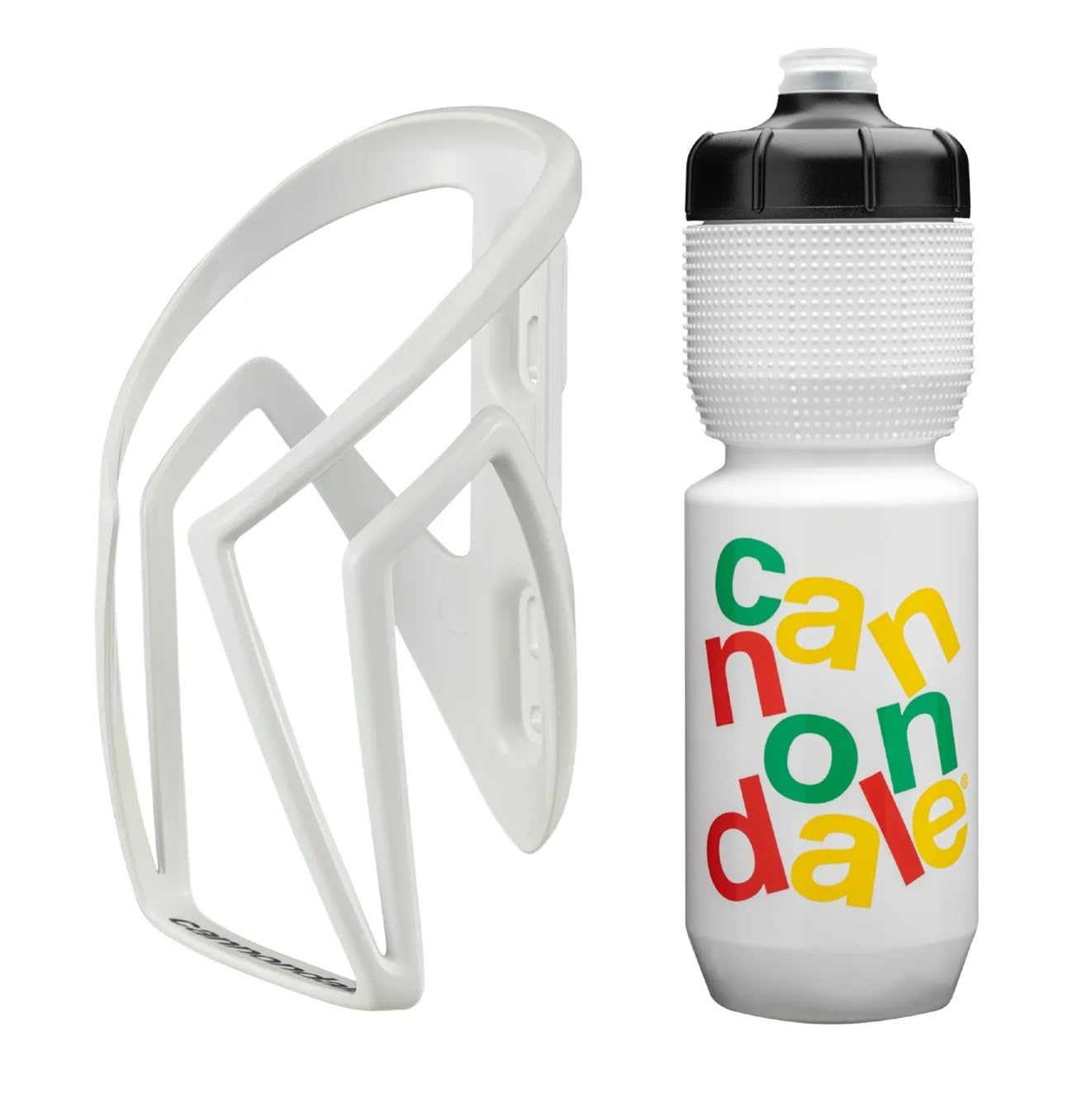 Cannondale Nylon Speed-C Cycling Cage & Gripper Bottle Kit (White Cage & Colour Stack Bottle, 750ml Bottle)