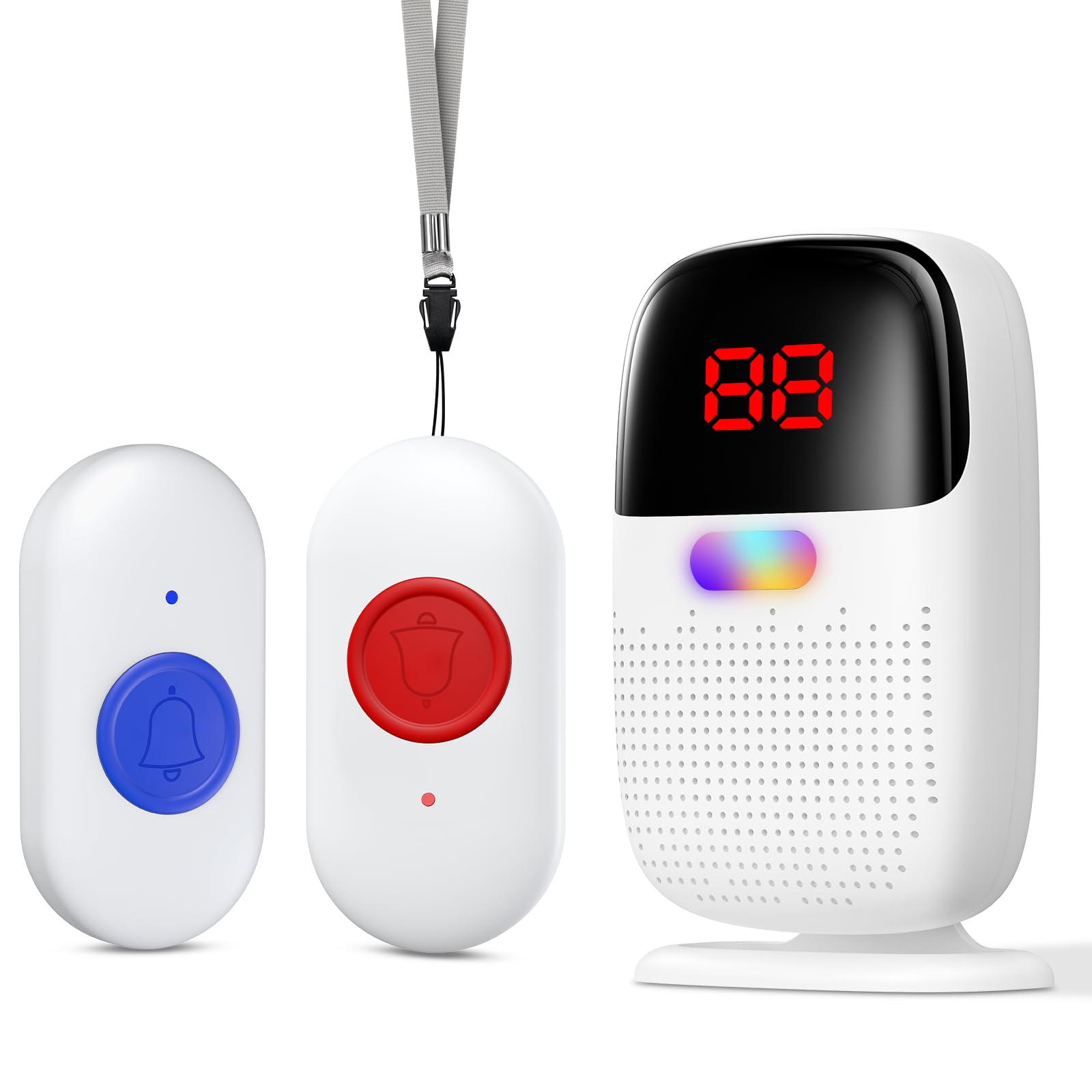 Boton Emergencia Ancianos, Avisador Personas Mayores con Pantalla Digital, Emergencias en el Anciano Inalámbrica Recargable, Boton Llamada Emergencia con 38 Tonos de Llamada (2 Transmisor 1 Receptor)