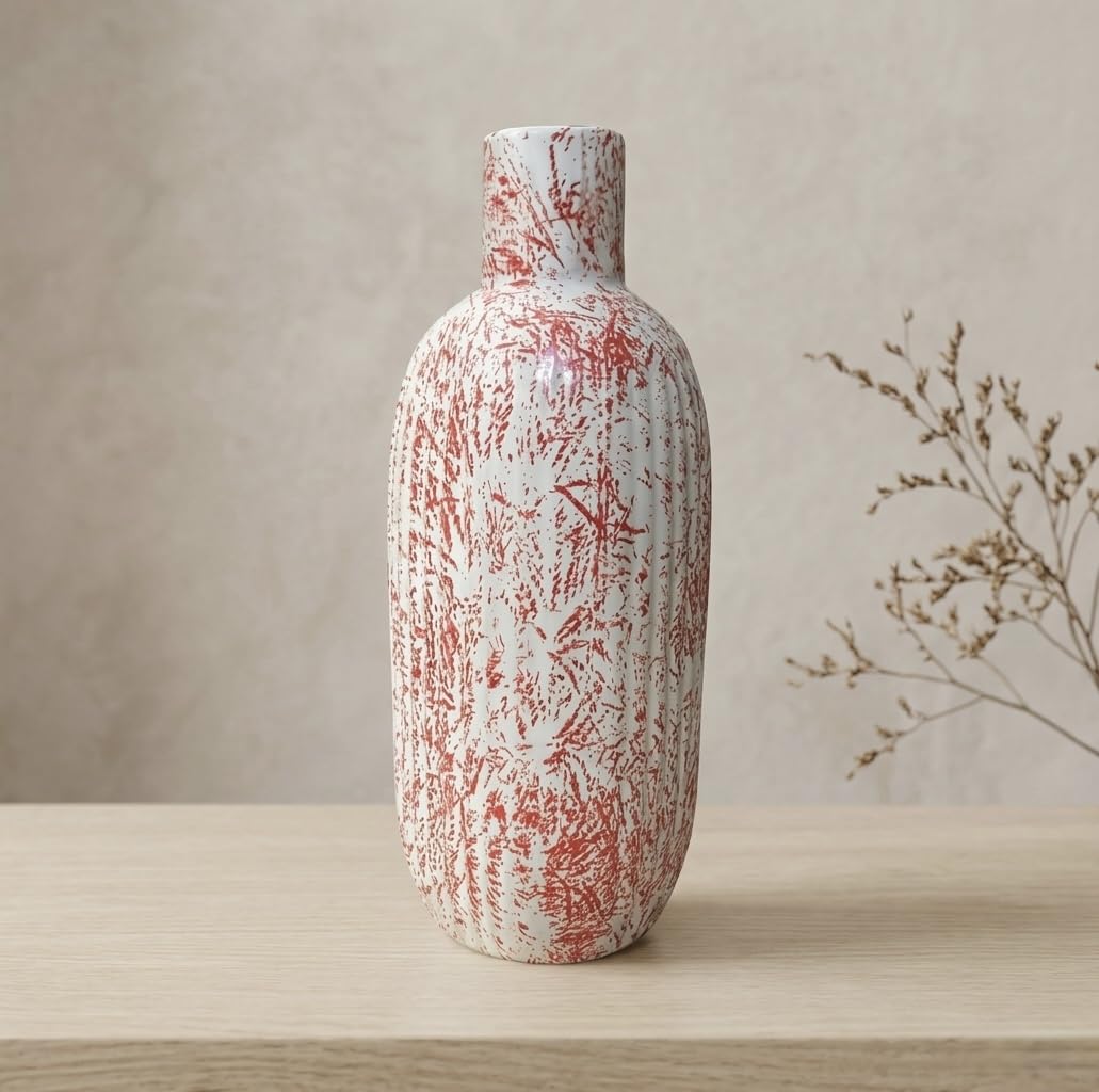 Spangle Zone Handcrafted Textured Ceramic Vases (8 Inch) – Rustic Red Bottle Shape Flower Pots for Living Room, Bedroom & Home Decor – Boho Art Showpieces-image-14