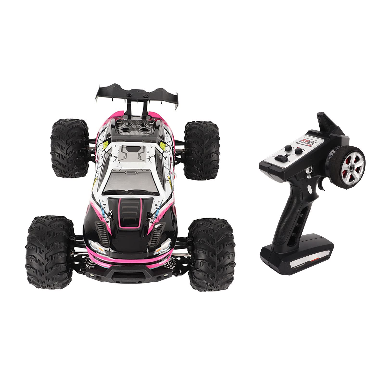 RiToEasysports Szybki Samochód RC w Skali 1/16, Zdalnie Sterowany Samochód Terenowy 2,4G z Reflektorami LED i Metalowym Mechanizmem Różnicowym, dla Dorosłych Chłopcy na Płaskiej, Piaszczystej, (PINK)