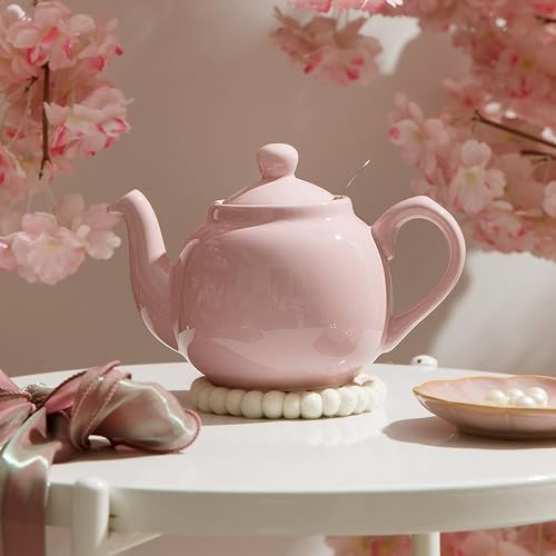 Miniatura 3 de Tetera Farmhouse con infusor de cerámica, rosa Janpaese Sakura, 2 tazas (20.3 fl oz)