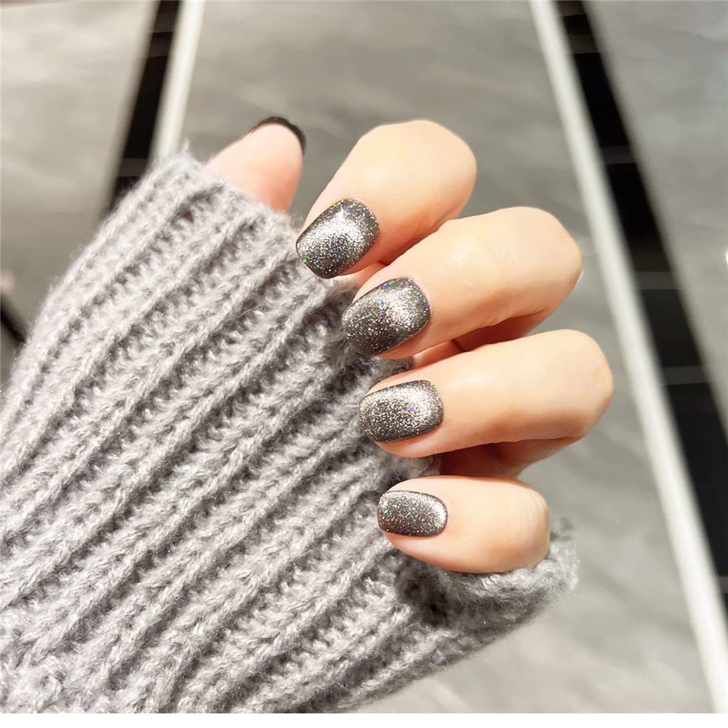 Full Cover Wearing Reusable False Nails Glitter Short Round Coffin Nail Cute Press-On Art
