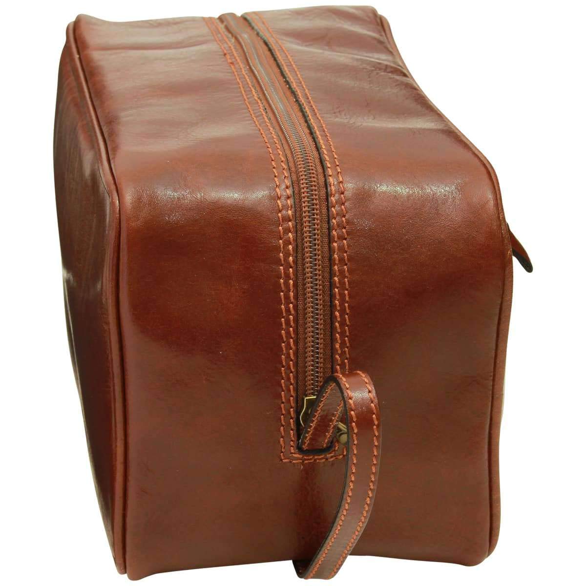 Beauty in Pelle Marrone, Borsa da Toilette da Viaggio con Cerniera e Manico Laterale
