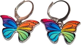 AURACRAFTERS Earring for Women & Girls || Copper Toned Huggie Hoops with Attached Multicolor Butterfly Shaped Charm Hanging Earrings || Best Gift for Women, Sister, Mother, Girlfriend