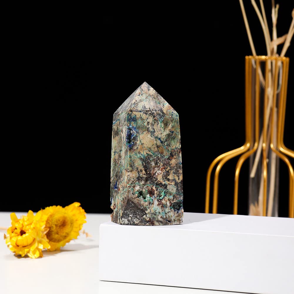 Spécimen de géode d'azurite naturelle LVTFCO : le cadeau minéral idéal en tour de quartz unique