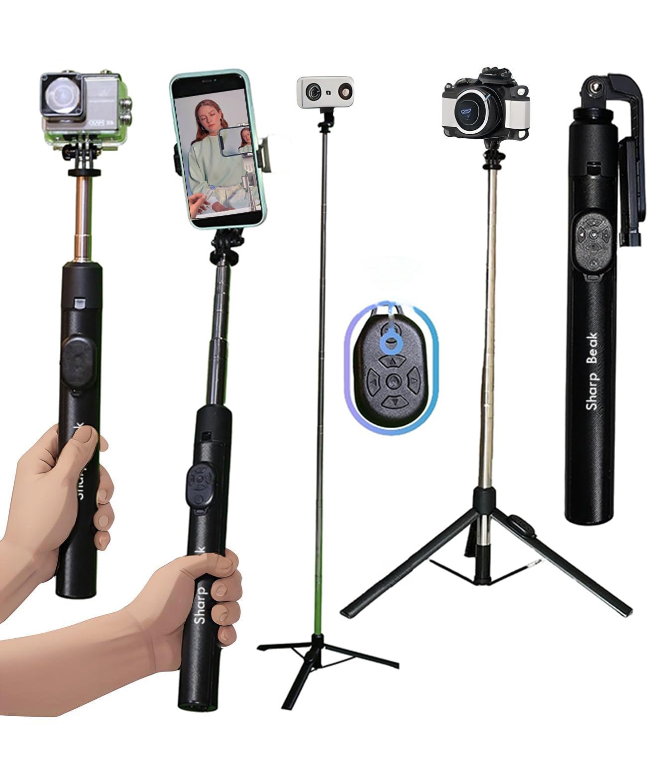 USTINE Super Long Selfie Stick Tripod,Extra-Long Selfie Stick with Large Reinforced Tripod Stand Upto 67 inch/170 cm,Wireless Bluetooth Selfie Stick for YouTube Photo Video Tripod for Mobile Phone
