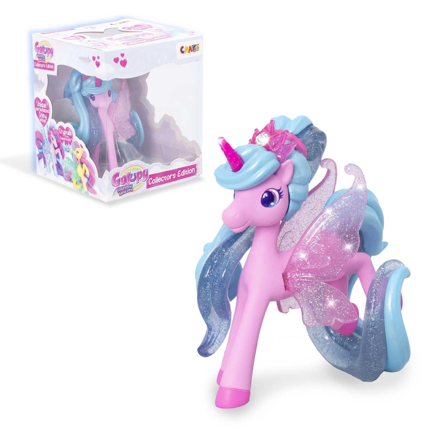 Galupy Rainbow Unicorn Collector Edition Misty Toy – Glitter Wing Figure with Swarovski Crystal – Fantasy Princess Toy for Girls Age 3+, Collectible Horse Figure