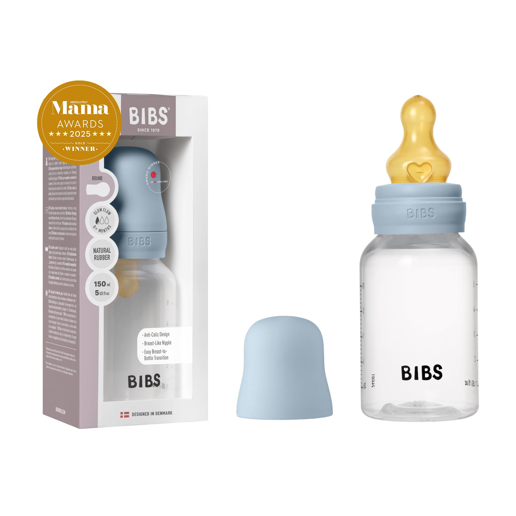 BIBS Plastic Baby Bottle, 150 ml, 1-Pack, Baby Blue
