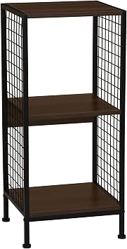 Household Essentials Mid Century Walnut Iron & Wood Cube Bookshelf