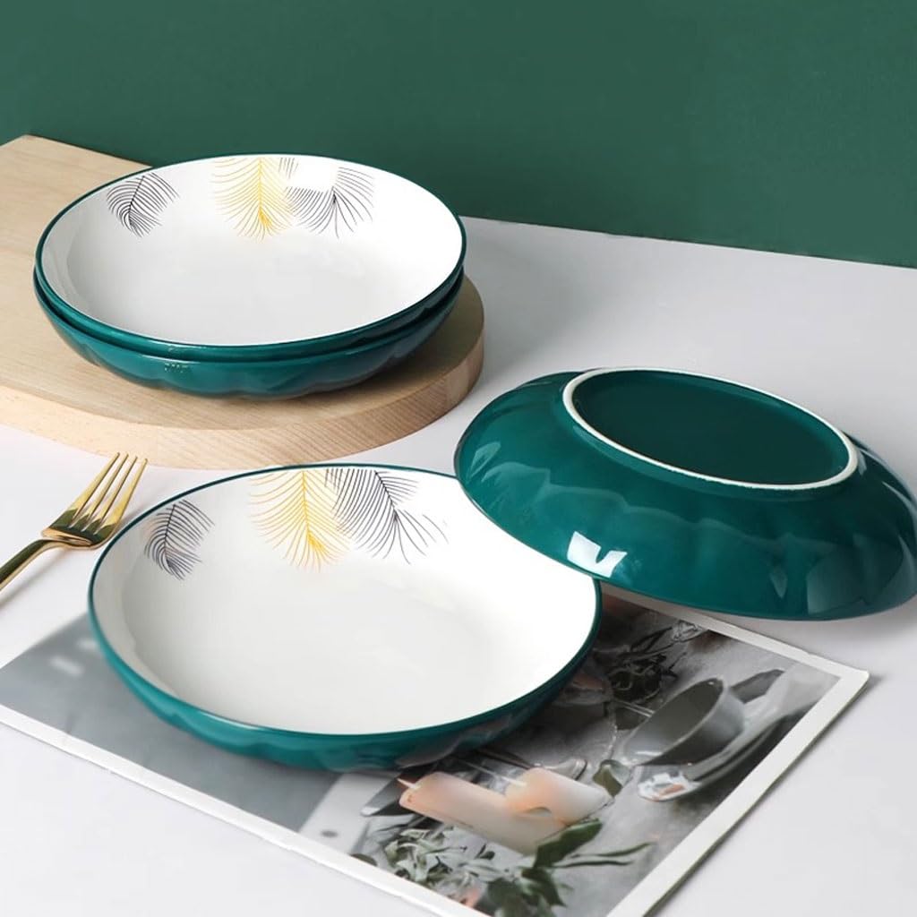 Platos para Comer platear de Cocina de 4 Uds., platear Redondo de cerámica for el hogar, platear de arroz nórdico Ligero de Lujo, platear de Fruta microondas Platos de cerámica para la Cena