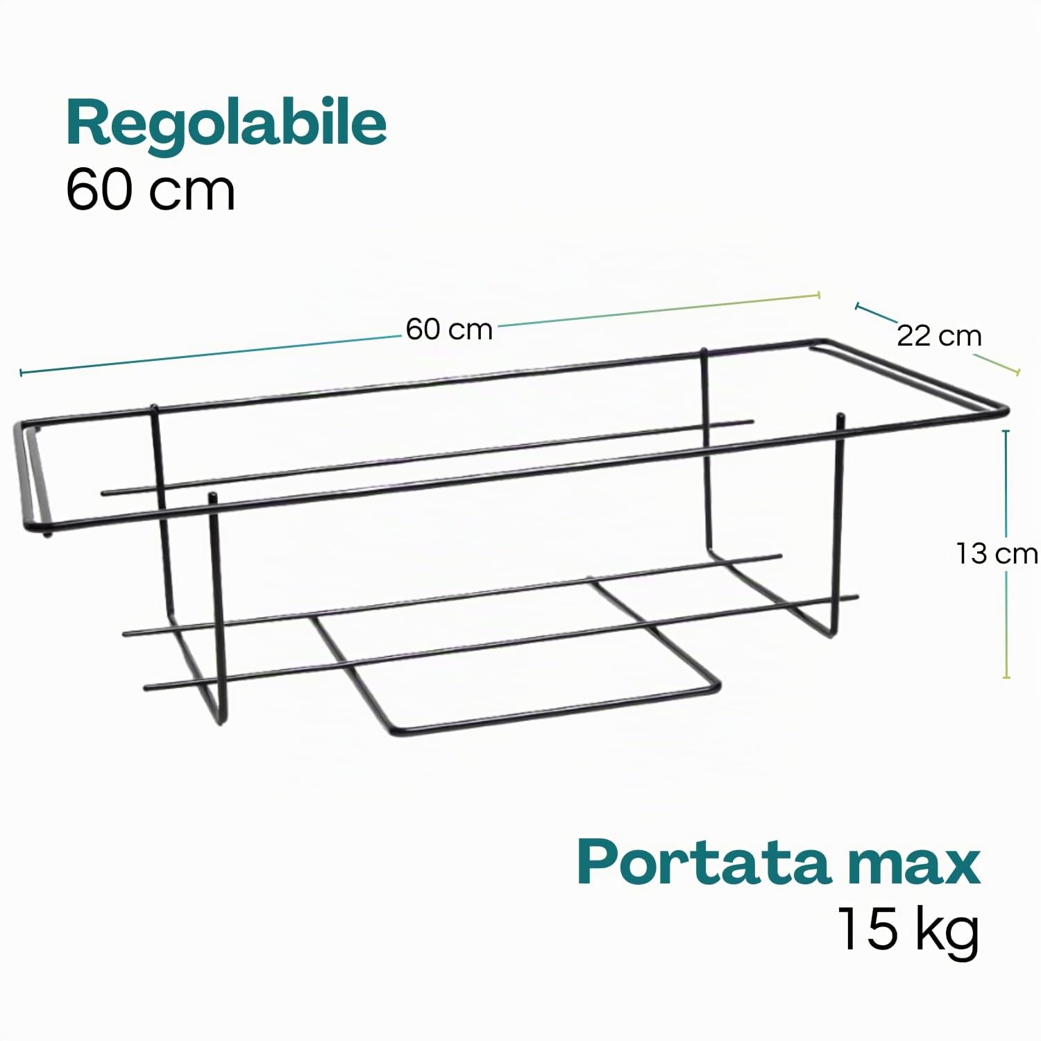 PALUPLUS 2 Balconiere REGOLABILI in Metallo Nero, Fioriera Portavaso in Ferro Verniciato per Fiori e Piante, Supporto da Appendere, Made in Italy, Portata 15 kg -149M -2,7 (60 cm)