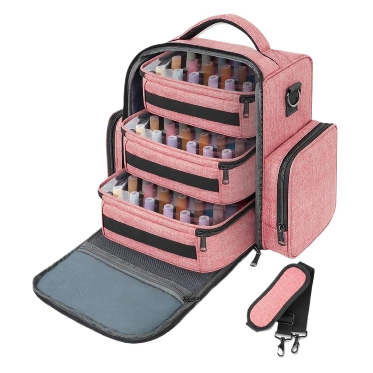 DANNMPX Nail Polish Nail Polish Organizer Case Holds 72 Bottles With Removable Pouches Supplies Organizer(Pink)