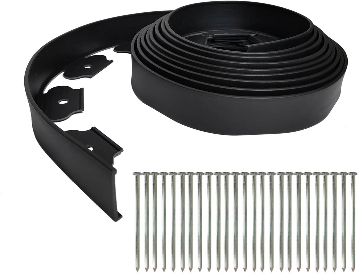 Landscape Edging,20FT No Dig Garden Edging Kit with 25 Pcs Galvanized Spikes,2 Inch Tall for Lawn,Garden Border (Black)