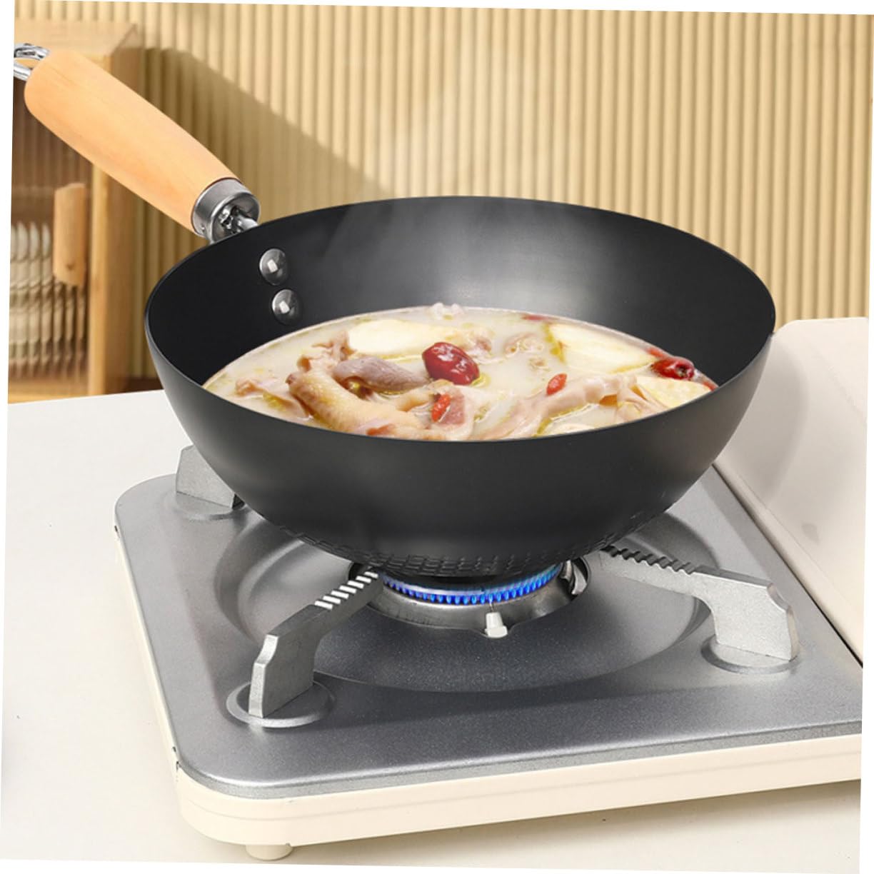 Wok de fondo antiadherente de 7.9 in, sartén para estufa eléctrica, wok de cocina versátil para cocina casera, ideal para freír y saltear 4