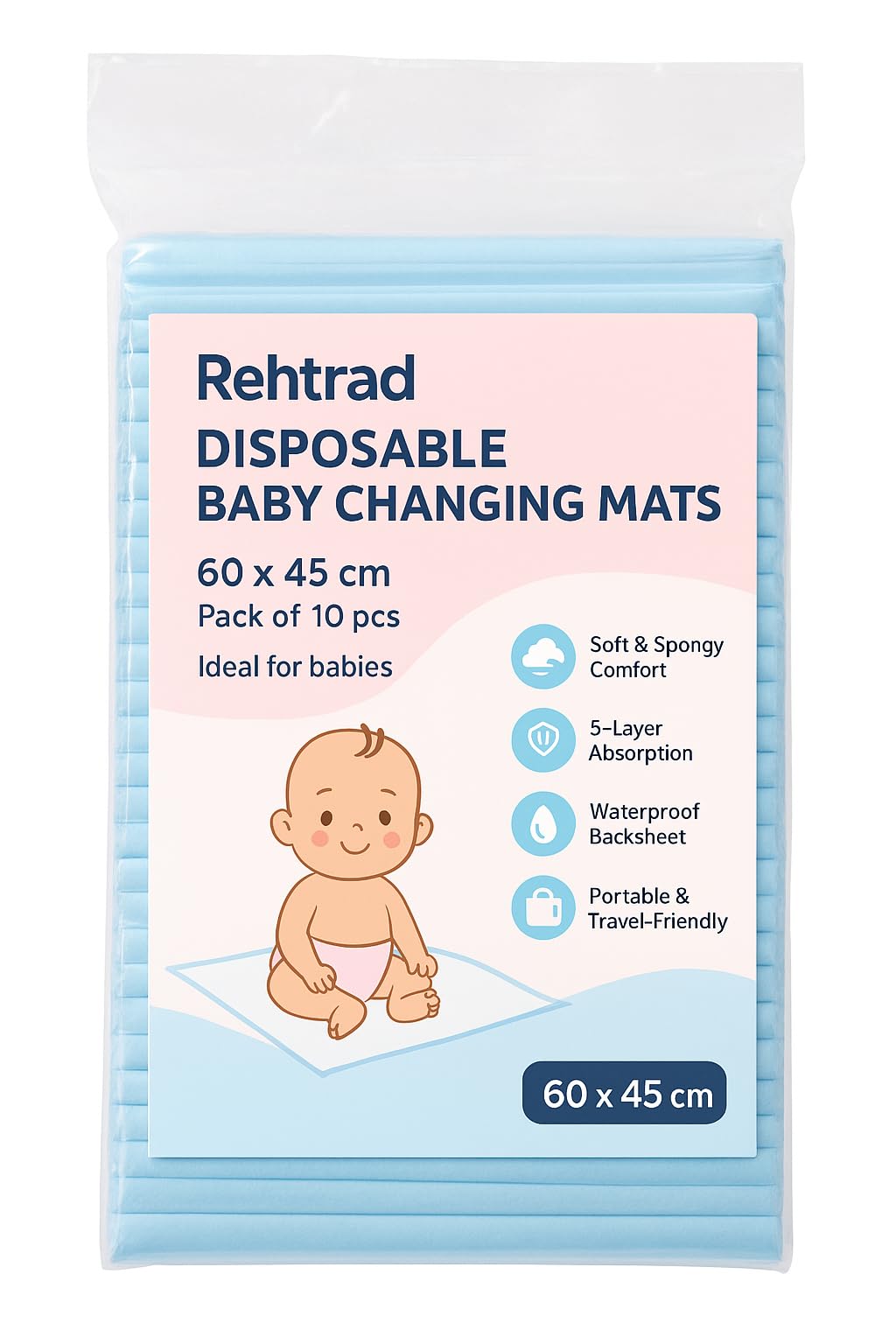 20 Count 60 X 45 Cm Baby Disposable Underpad | Changing Mats | Changing Pads | Baby Waterproof Pads | Waterproof Diaper | Breathable Underpads | Bed Protector