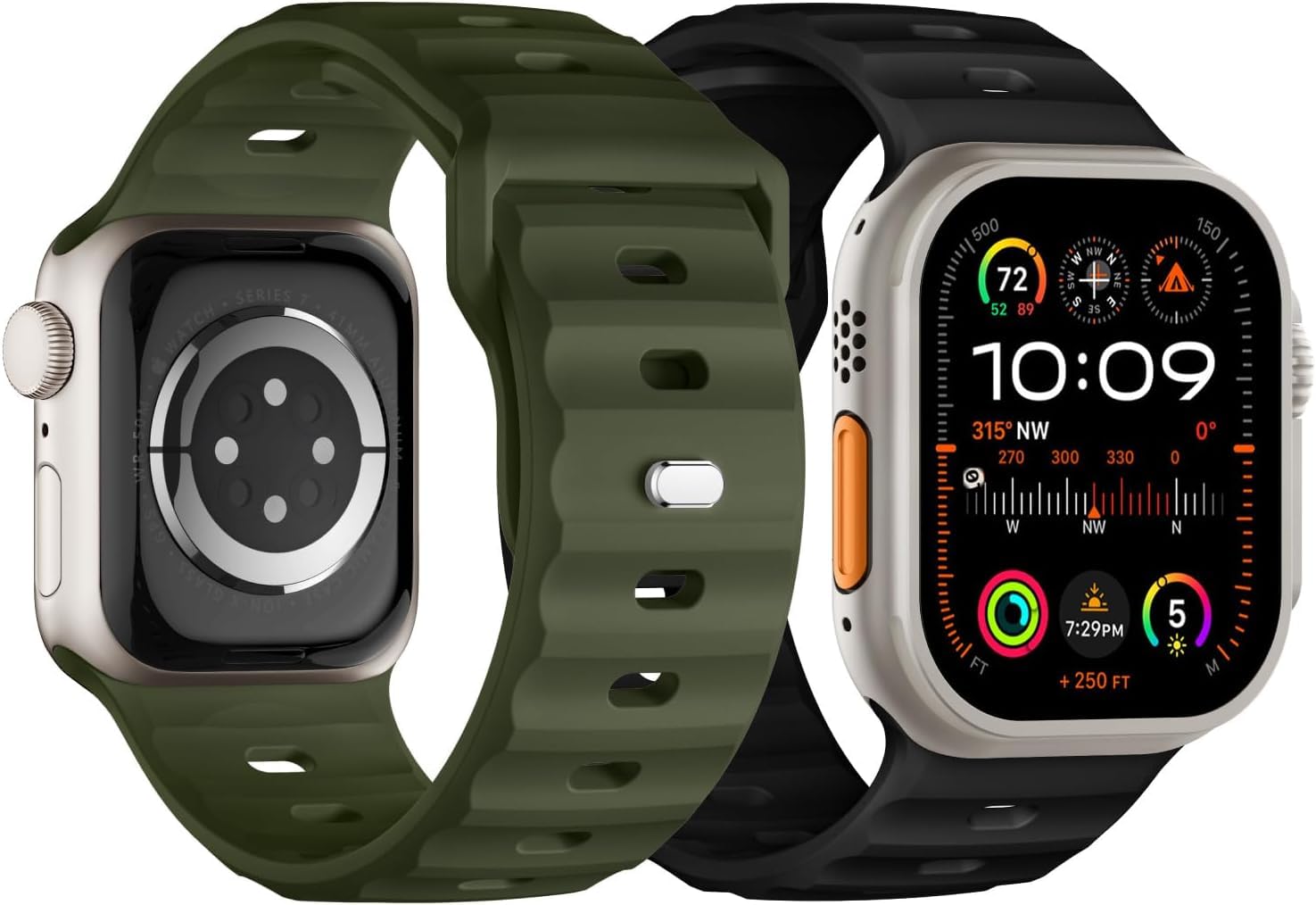 picau- pau Silicone Rugged Ultra 2/Ultra Watch Strap Compatible with Apple Watch for Unisex-Adult 49mm 45mm 44mm 42mm (Black and Green) Pack of 2 (B0CVH52QL6) Amazon Price History, Amazon Price Tracker
