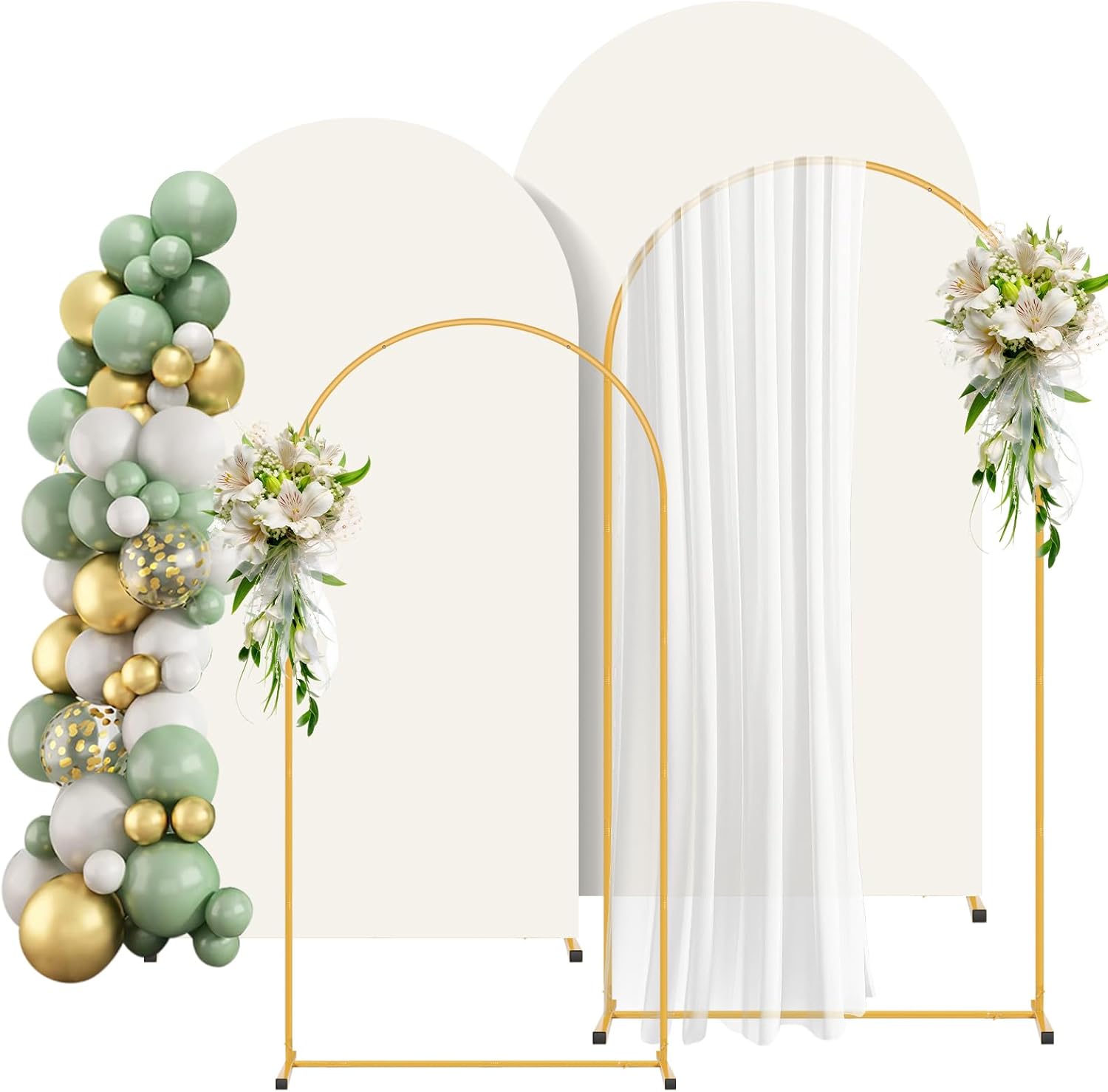 2 Pack Arch Backdrop Stand and Cover Set (7.2FT/6FT), Balloon Arch Stand, Metal Background Arch Stand, Backdrop Arch Frame, Wedding Arch for Backdrop (Ivory Cover)