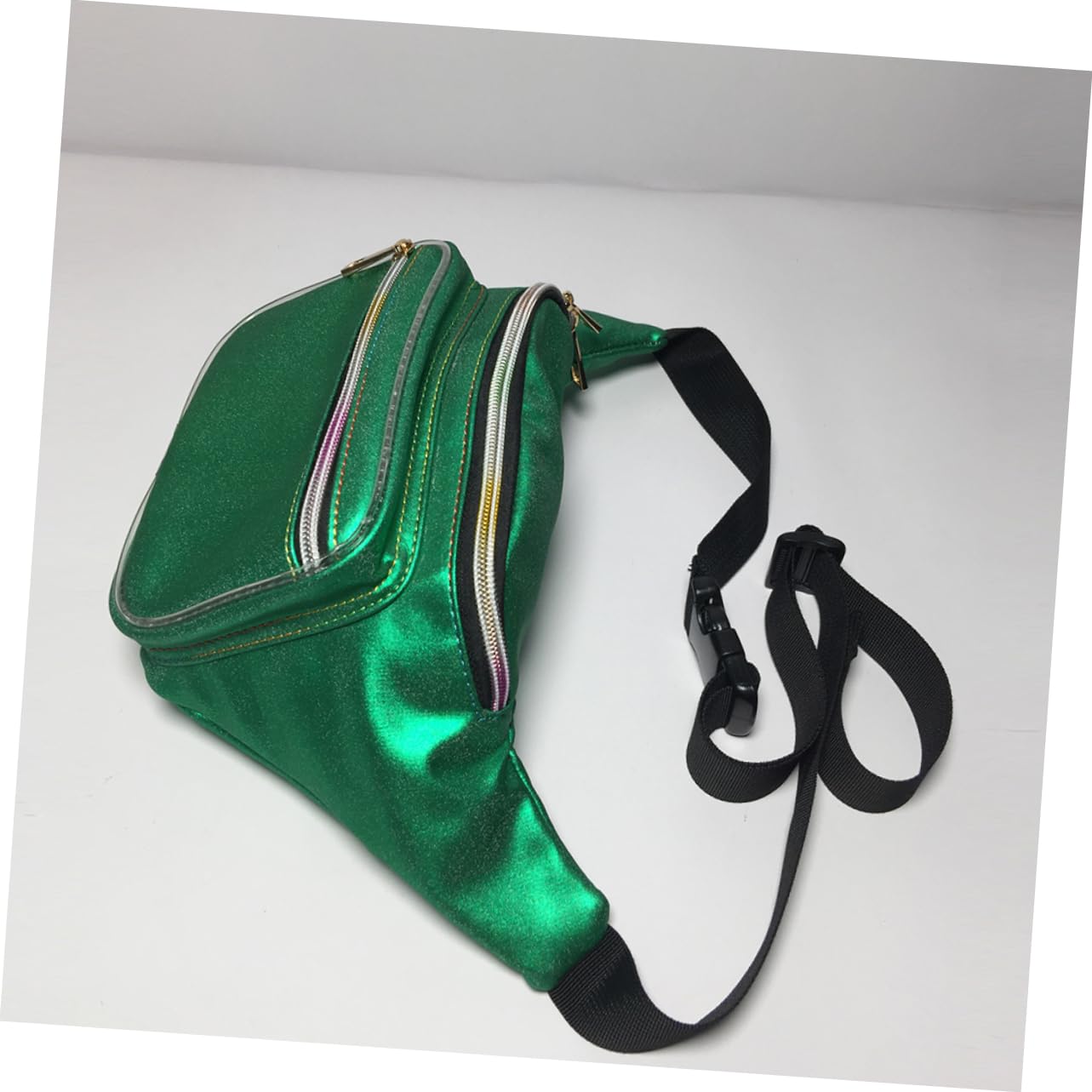 Ipetboom Holographic Fanny Pack for Outdoor Activities Waist Bum Bag for Travel Running Gym Workouts Shiny Green Design