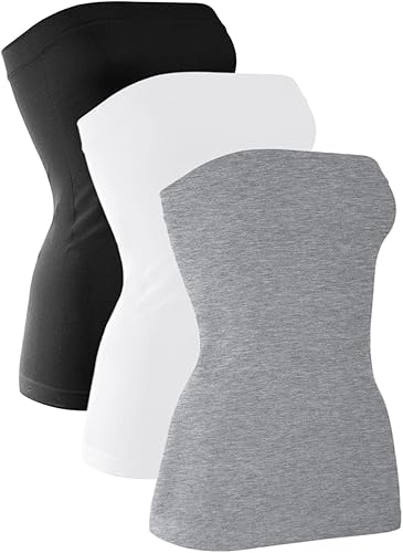 H HIAMIGOS Paquete de 3 camisetas de algodón sin tirantes para mujer, sin mangas, elásticas, lindas, sin relleno