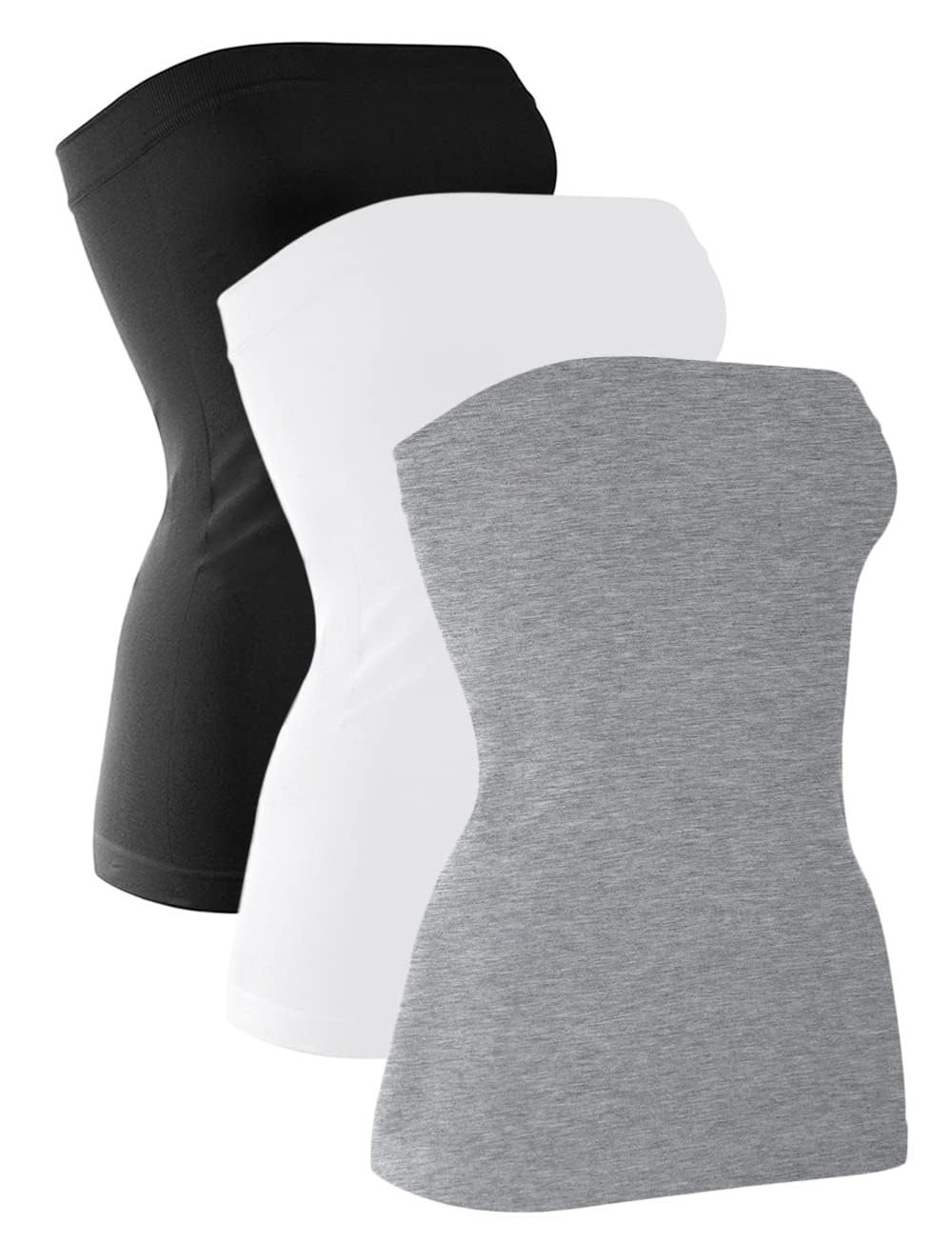 H HIAMIGOS 3 Pack Women's Strapless Cotton Long Tube Top Sleeveless Stretchy Cute Bandeau Tops Non Padded