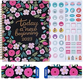 Diary 2023 A5, 2023 Diary Week to View from January to December 2023, Monthly & Weekly Planner with Monthly Tabs, Back Pocket, Elastic Closure,1 Bookmarks, 2 Stickers (Pink)