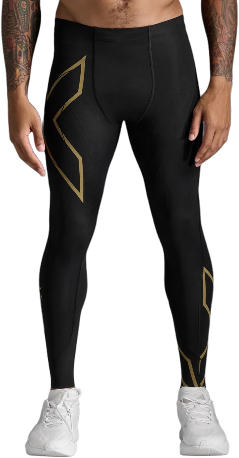 2XU Mens Light Speed Compression Tights X-Large Black/Gold Reflective - Image 2